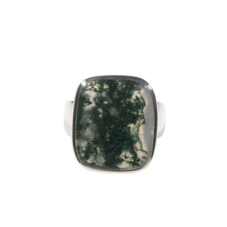 Zilveren ring mosagaat maat 19 | rechthoek 1,9 x 1,6 cm