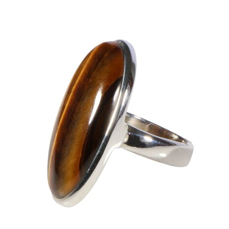 Zilveren ring tijgeroog maat 18 1/2 (verstelbaar) | ovaal 3,4 x 2,1 cm