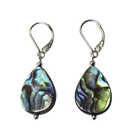 Zilveren oorbellen paua schelp | druppel