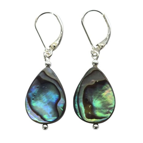 Zilveren oorbellen paua schelp | druppel