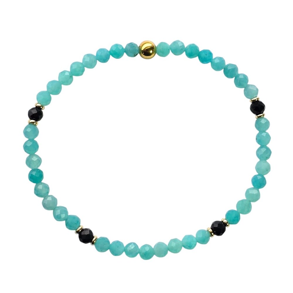 Amazoniet met zwarte toermalijn gold filled armband 4 mm facet Amazoniet met zwarte toermalijn gold filled armband 4 mm facet