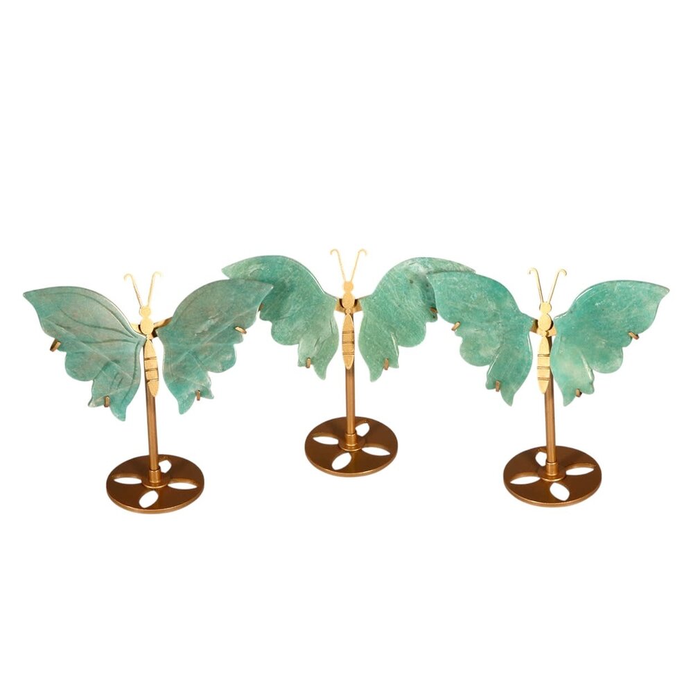 Amazoniet vlinder op gouden standaard 9 x 12 cm Amazoniet vlinder op gouden standaard 9 x 12 cm