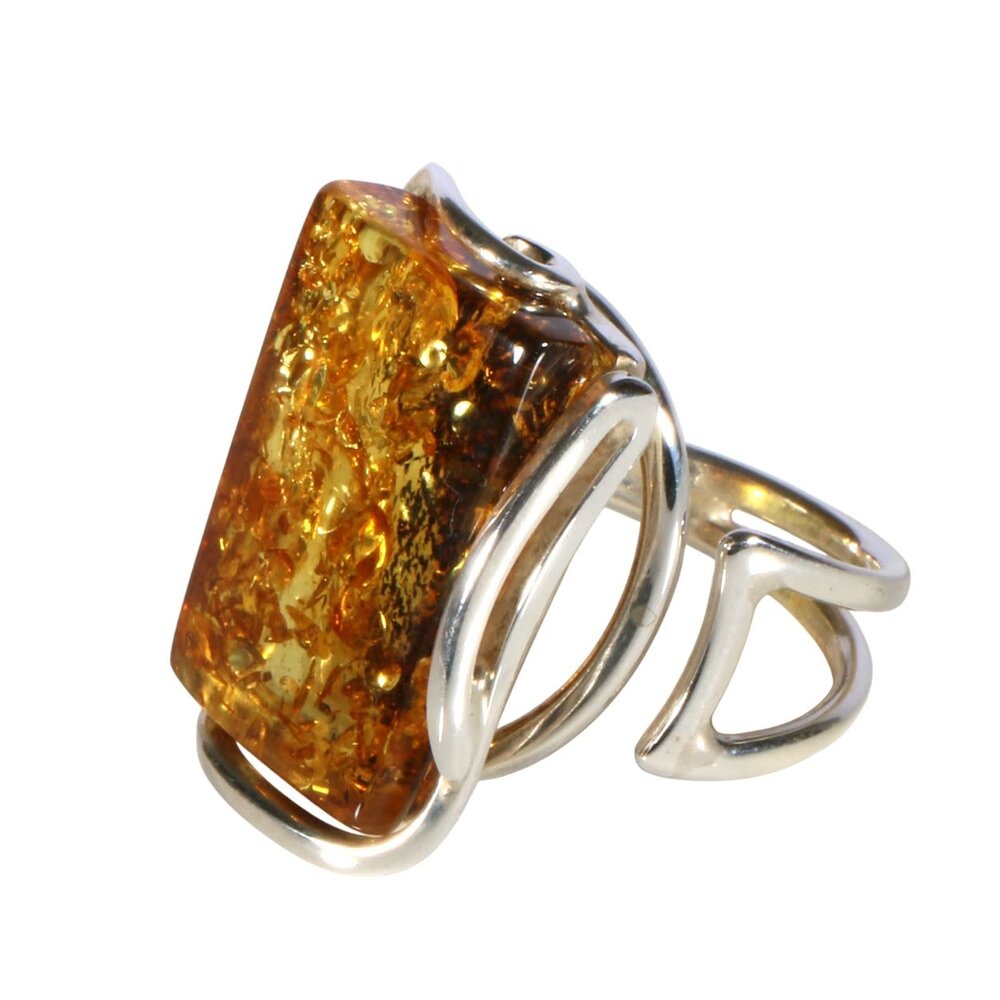 Zilveren ring barnsteen maat 18 1/2 (verstelbaar) | rechthoek 2,3 x 1,5 cm Zilveren ring barnsteen maat 18 1/2 (verstelbaar) | rechthoek 2,3 x 1,5 cm