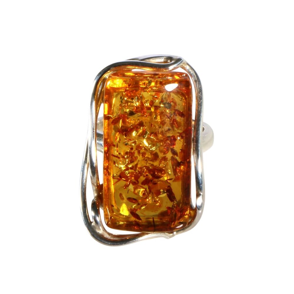 Zilveren ring barnsteen maat 17 1/2 (verstelbaar) | rechthoek 2,5 x 1,4 cm Zilveren ring barnsteen maat 17 1/2 (verstelbaar) | rechthoek 2,5 x 1,4 cm