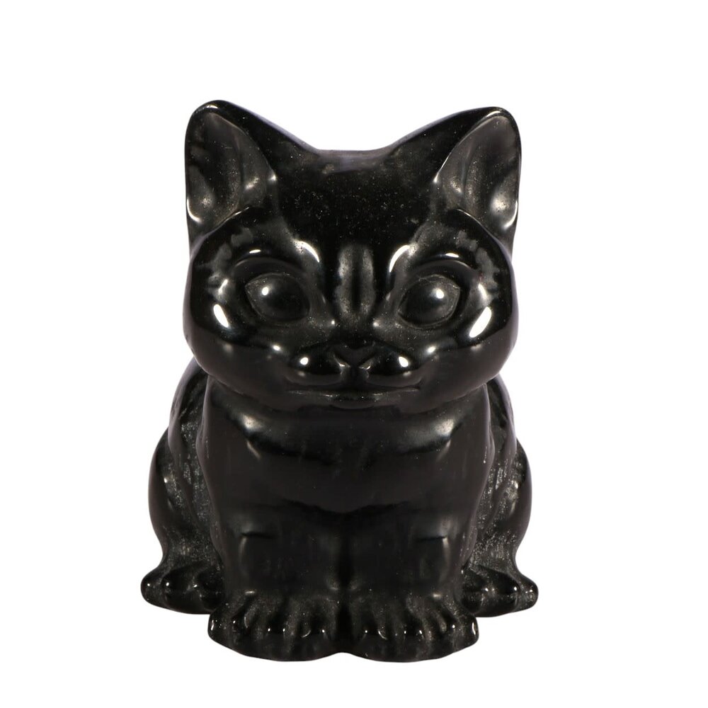 Obsidiaan (zwart) kat 10 x 8 x 6,5 cm Obsidiaan (zwart) kat 10 x 8 x 6,5 cm