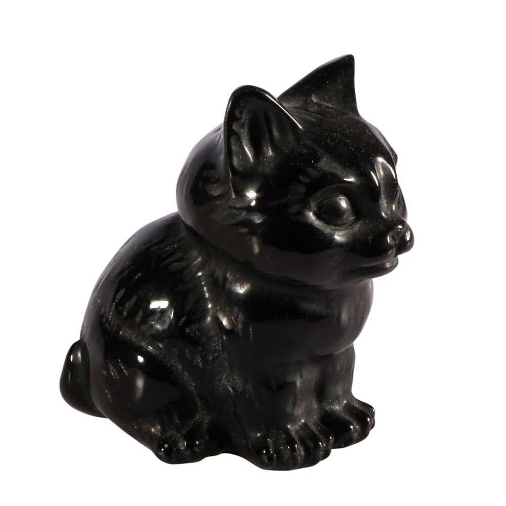 Obsidiaan (zwart) kat 10 x 8 x 6,5 cm Obsidiaan (zwart) kat 10 x 8 x 6,5 cm