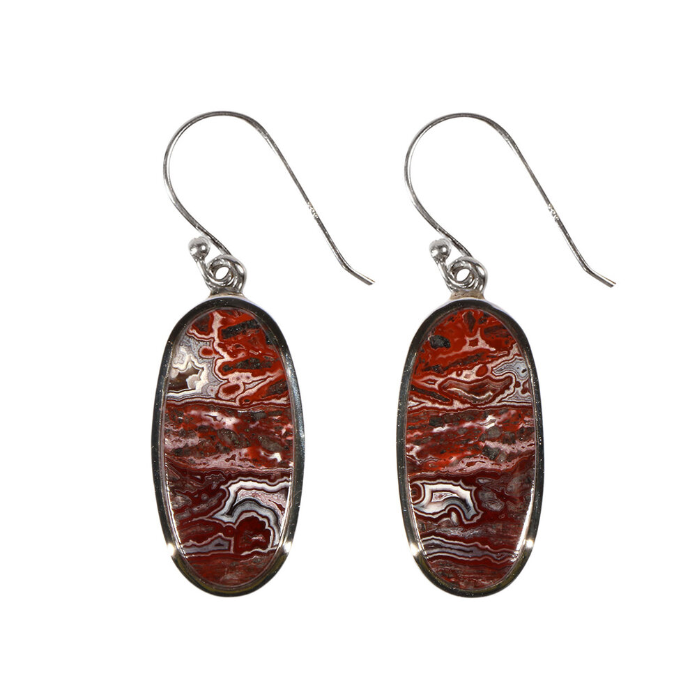 Zilveren oorbellen agaat (kant) ovaal 2,3 x 1,1 cm Zilveren oorbellen agaat (kant) ovaal 2,3 x 1,1 cm