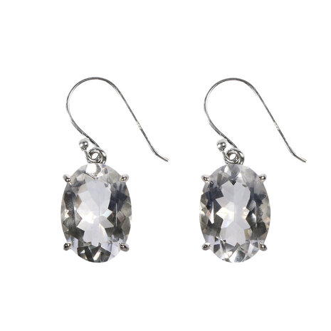 Zilveren oorbellen bergkristal | ovaal facet gezet 1,8 x 1,4 cm