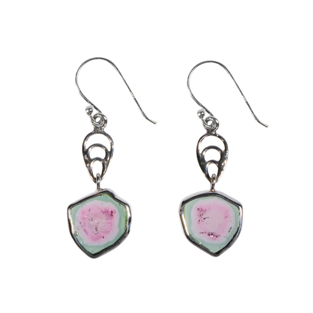 Zilveren oorbellen toermalijn (watermeloen) | 1,3 x 1,3 cm Zilveren oorbellen toermalijn (watermeloen) | 1,3 x 1,3 cm