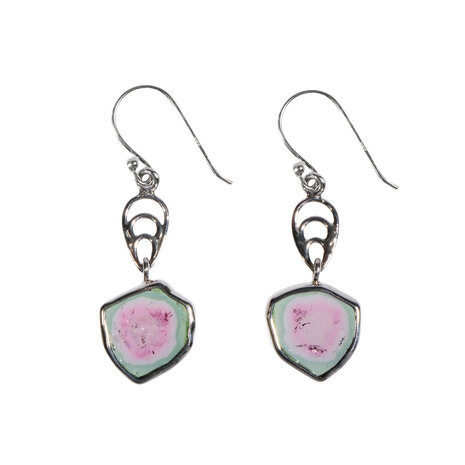 Zilveren oorbellen toermalijn (watermeloen) | 1,3 x 1,3 cm Zilveren oorbellen toermalijn (watermeloen) | 1,3 x 1,3 cm