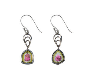 Zilveren oorbellen toermalijn (watermeloen) | 1,1 x 1 cm Zilveren oorbellen toermalijn (watermeloen) | 1,1 x 1 cm