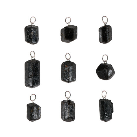 Toermalijn (zwart) hanger kristal met zilveren oogje