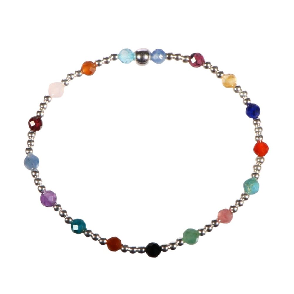 Zilveren armband met multicolour facet kraaltjes | 17 cm