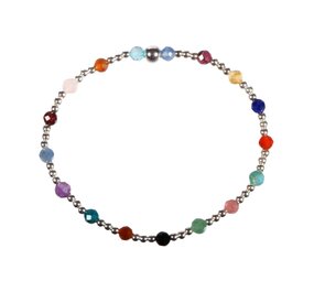 Zilveren armband met multicolour facet kraaltjes | 17 cm