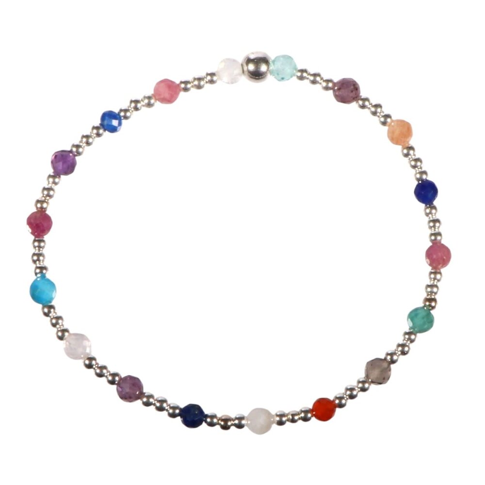 Zilveren armband met multicolour facet kraaltjes | 18 cm Zilveren armband met multicolour facet kraaltjes | 18 cm