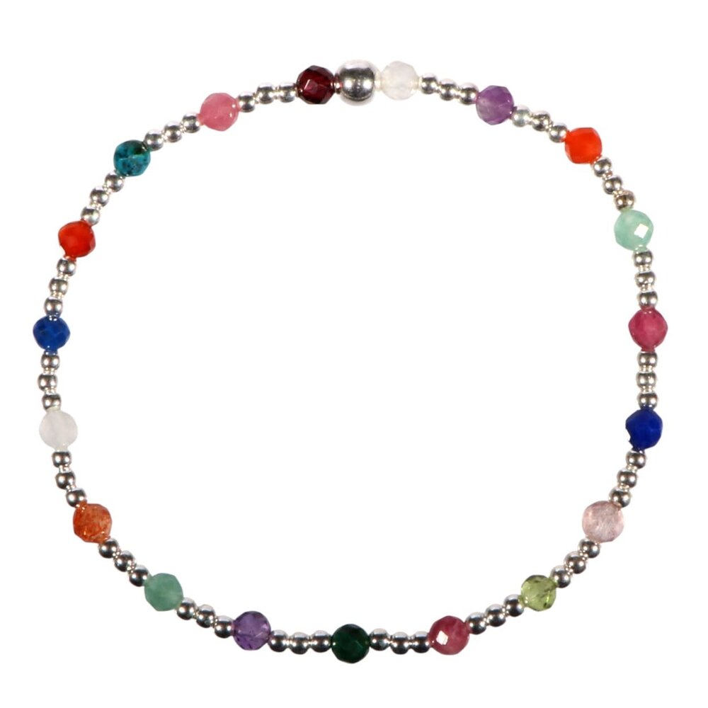 Zilveren armband met multicolour facet kraaltjes | 19 cm