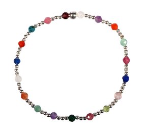 Zilveren armband met multicolour facet kraaltjes | 19 cm