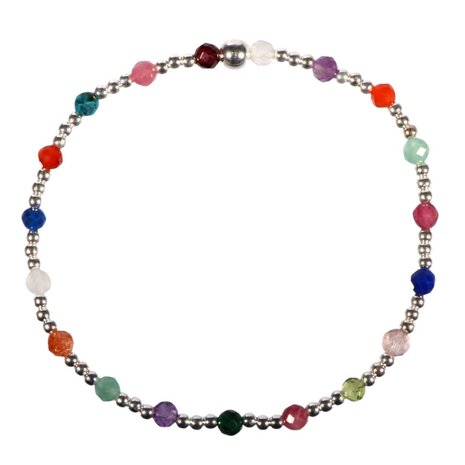 Zilveren armband met multicolour facet kraaltjes | 19 cm