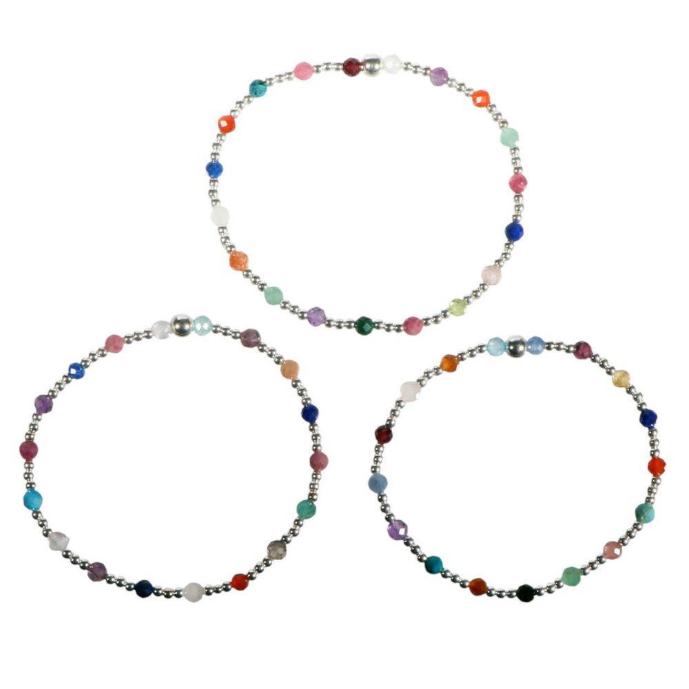Zilveren armband met multicolour facet kraaltjes | 19 cm
