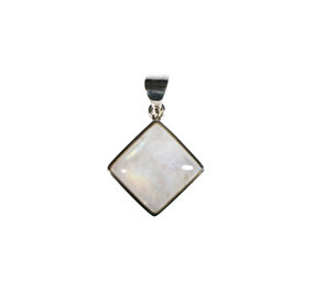 Zilveren hanger maansteen (regenboog) | vierkant 1,9 x 1,9 cm