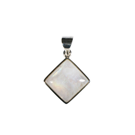Zilveren hanger maansteen (regenboog) | vierkant 1,9 x 1,9 cm