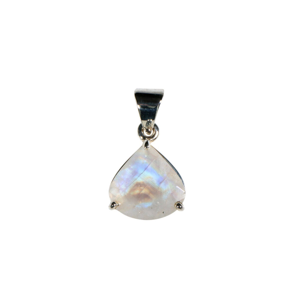 Zilveren hanger maansteen (regenboog) | druppel facet 1,3 x 1,4 cm