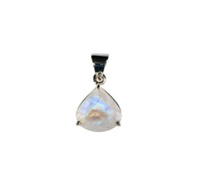 Zilveren hanger maansteen (regenboog) | druppel facet 1,3 x 1,4 cm