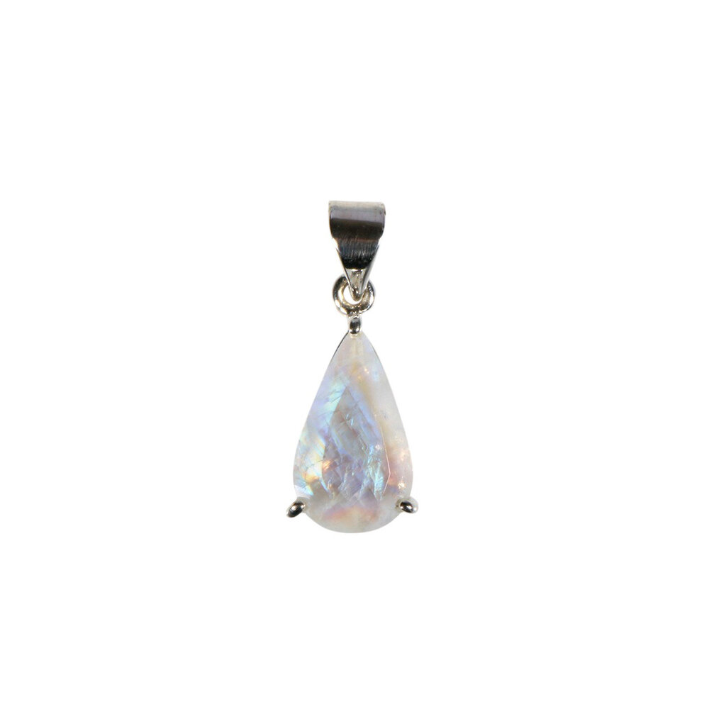 Zilveren hanger maansteen (regenboog) | druppel facet 1,8 x 1,1 cm