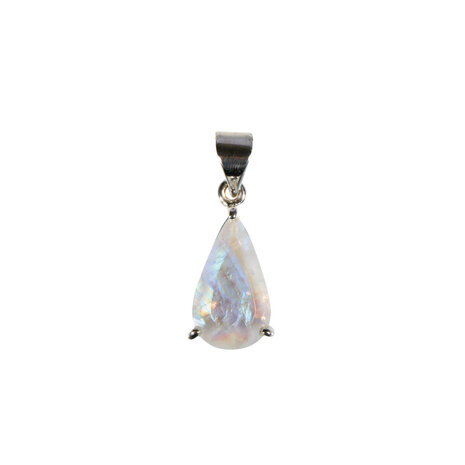 Zilveren hanger maansteen (regenboog) | druppel facet 1,8 x 1,1 cm