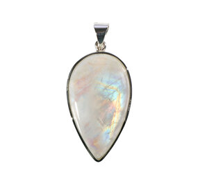 Zilveren hanger maansteen (regenboog) | druppel 3,8 x 2,2 cm