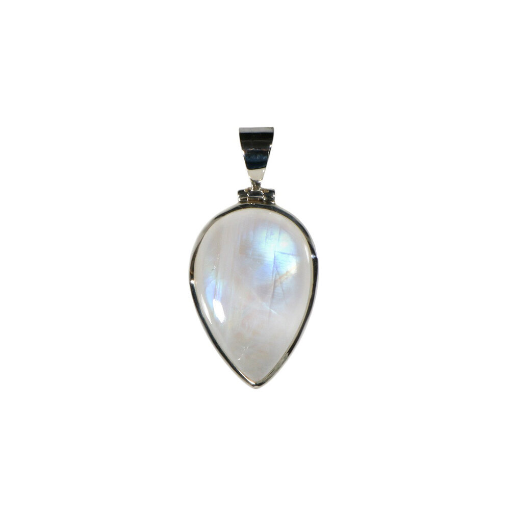 Zilveren hanger maansteen (regenboog) | druppel 2,3 x 1,6 cm