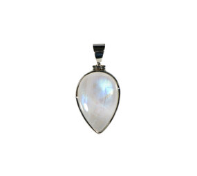 Zilveren hanger maansteen (regenboog) | druppel 2,3 x 1,6 cm