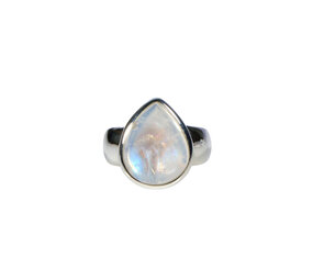 Zilveren ring maansteen (regenboog) maat 17 | druppel 1,5 x 1,1 cm