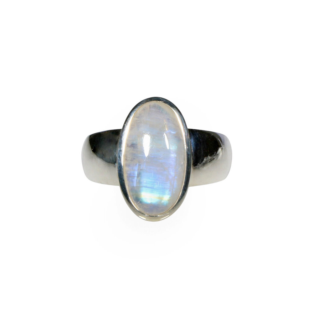 Zilveren ring maansteen (regenboog) maat 19 1/2 | ovaal 1,7 x 0,9 cm