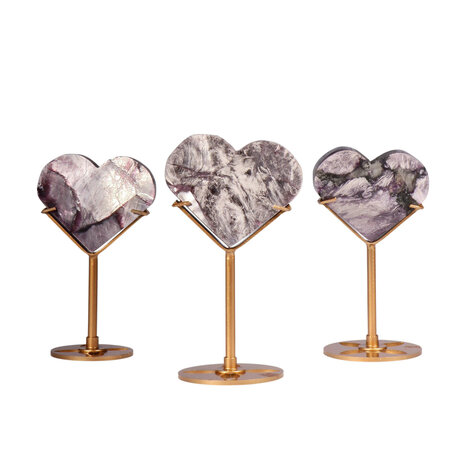 Lepidoliet A-kwaliteit hart op standaard (goudkleurig) klein