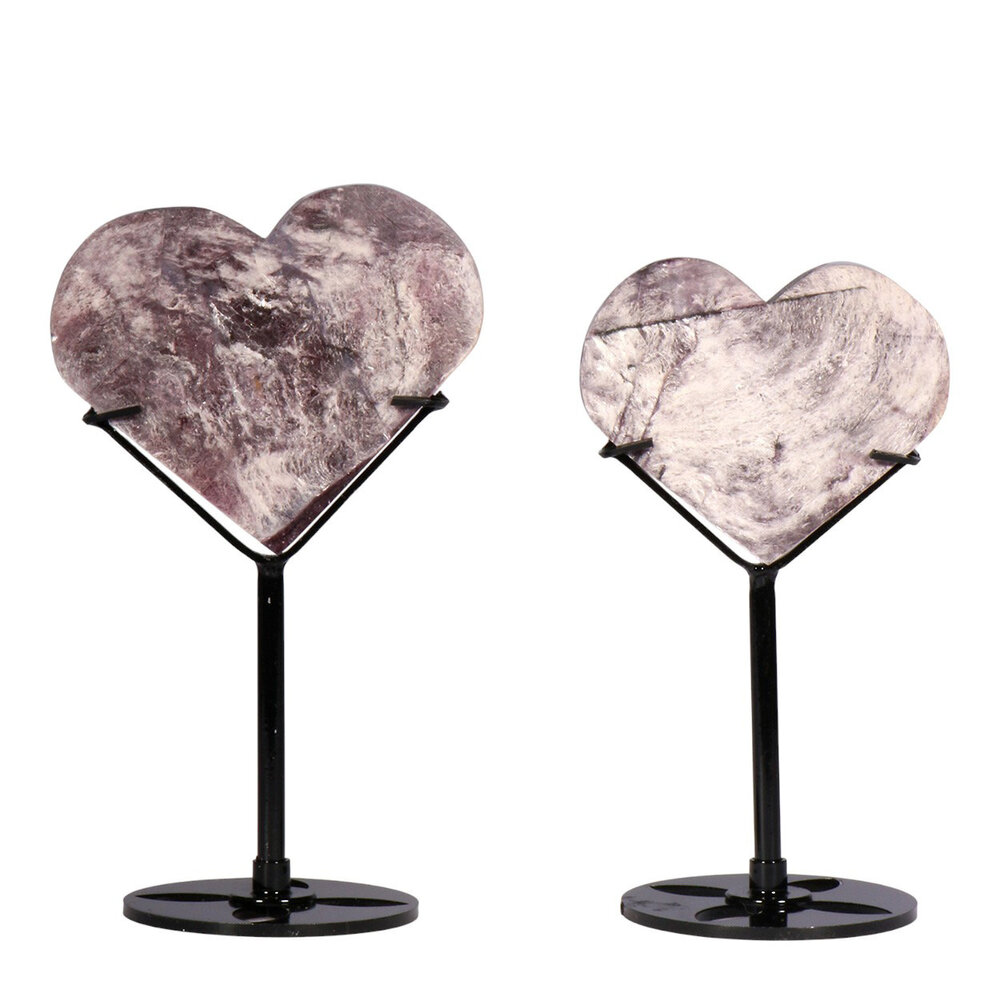 Lepidoliet A-kwaliteit hart op standaard (zwart) middel