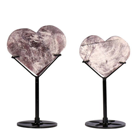 Lepidoliet A-kwaliteit hart op standaard (zwart) middel