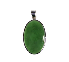 Zilveren hanger jade | ovaal 3,7 x 2,3 cm