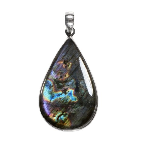 Zilveren hanger labradoriet (paars) | druppel 4 x 2,5 cm