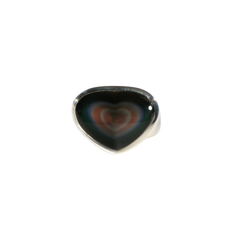 Zilveren ring obsidiaan (regenboog) maat 16 1/2 | hart 1,4 x 1,9 cm
