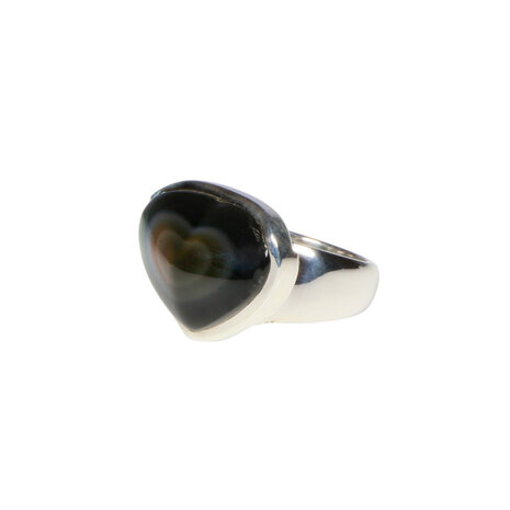 Zilveren ring obsidiaan (regenboog) maat 16 1/2 | hart 1,4 x 1,9 cm