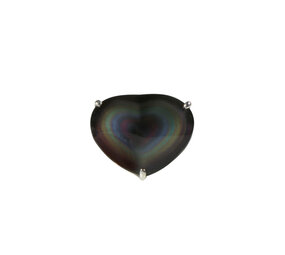 Zilveren ring obsidiaan (regenboog) maat 17 | hart 1,6 x 2 cm