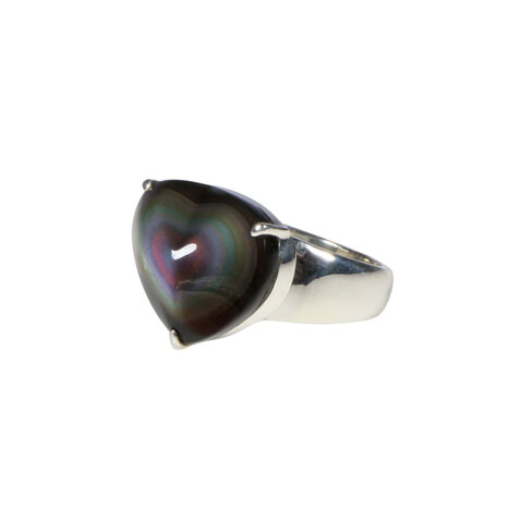 Zilveren ring obsidiaan (regenboog) maat 17 | hart 1,6 x 2 cm