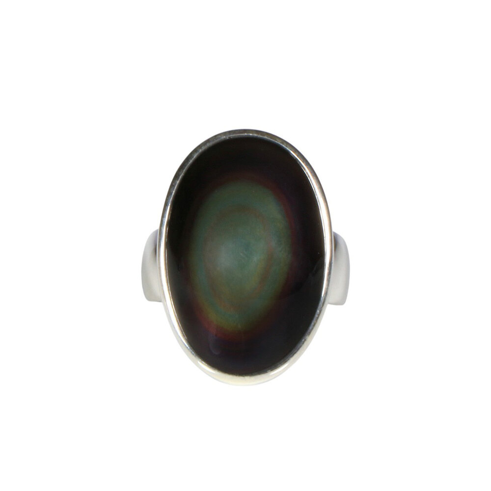 Zilveren ring obsidiaan (regenboog) maat 18 | ovaal 2,4 x 1,6 cm
