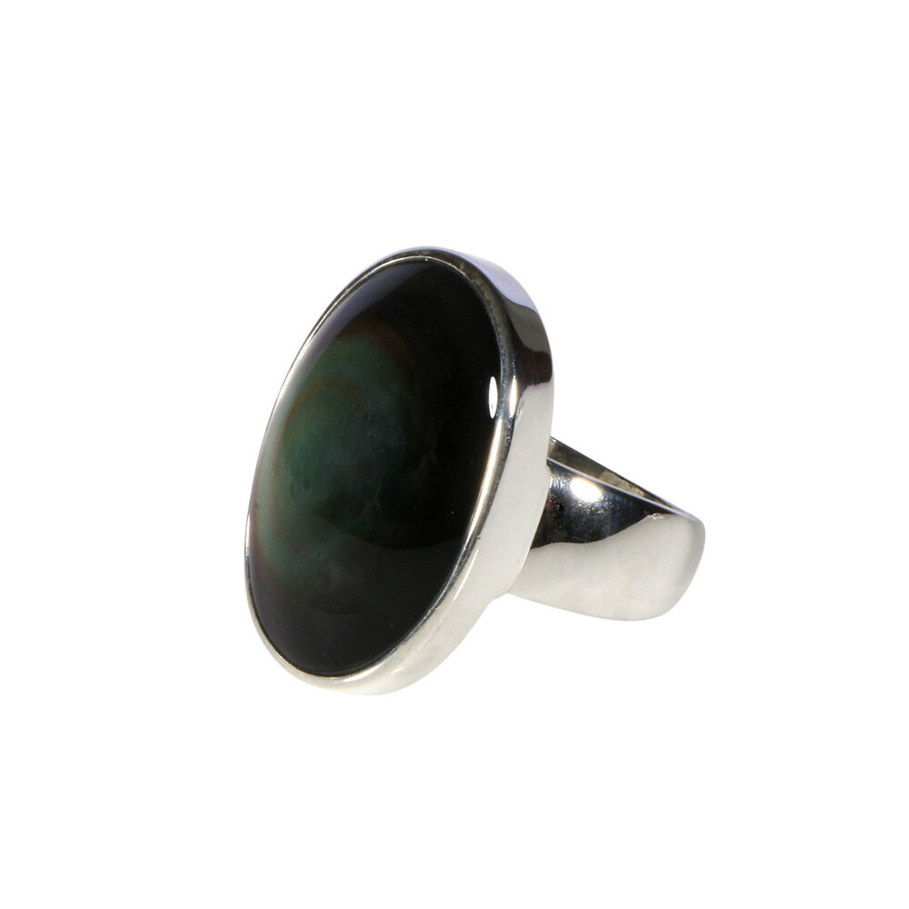 Zilveren ring obsidiaan (regenboog) maat 18 | ovaal 2,4 x 1,6 cm