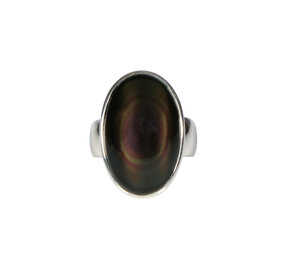 Zilveren ring obsidiaan (regenboog) maat 18 | ovaal 2,3 x 1,5 cm