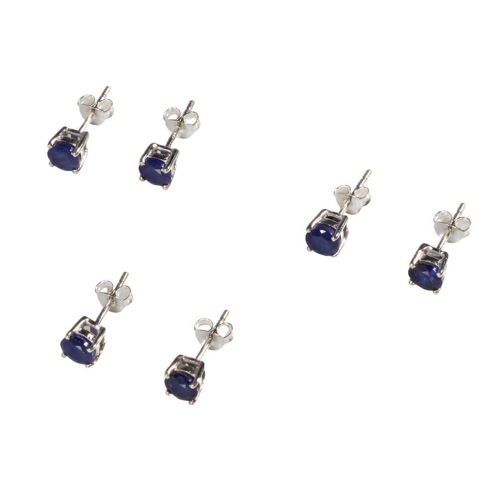 Zilveren oorstekers saffier | rond facet gezet 5 mm