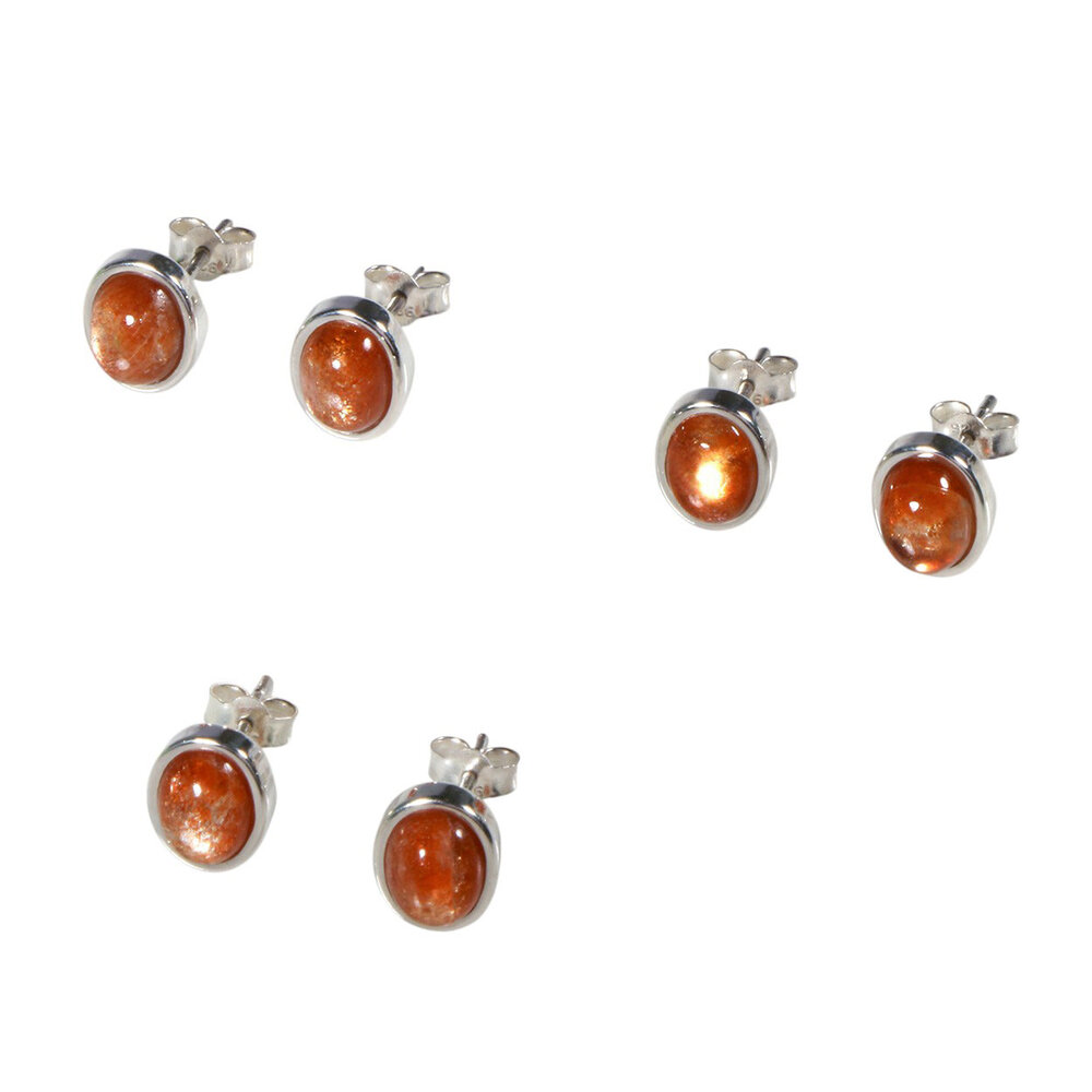 Zilveren oorstekers zonnesteen | ovaal 8 x 6 mm