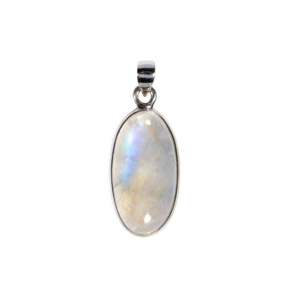 Zilveren hanger maansteen (regenboog) | ovaal 2,6 x 1,4 cm