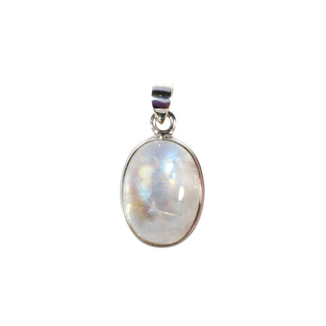 Zilveren hanger maansteen (regenboog) | ovaal 1,9 x 1,4 cm